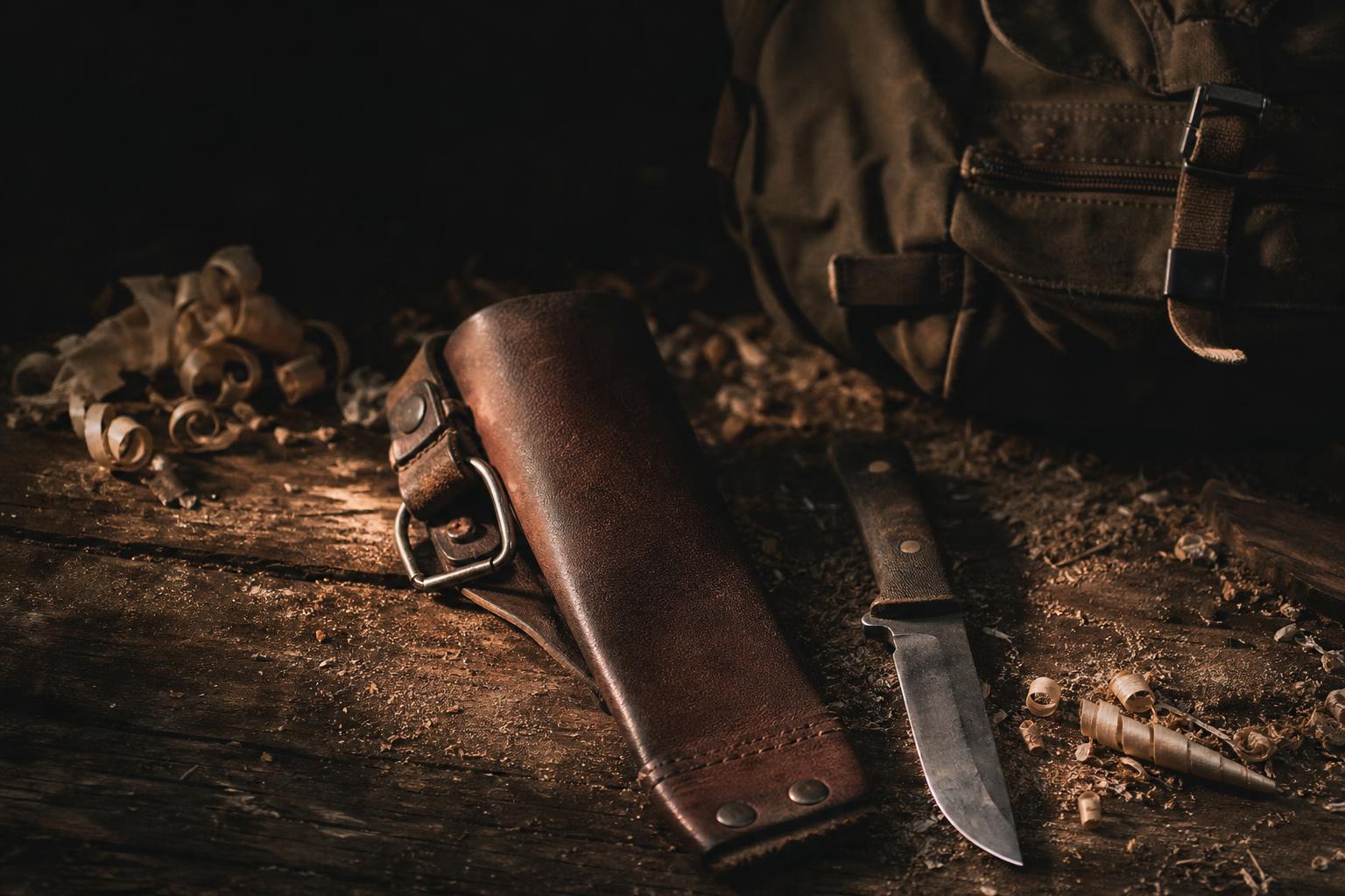 knife stropping on leather belt for field knife maintenance