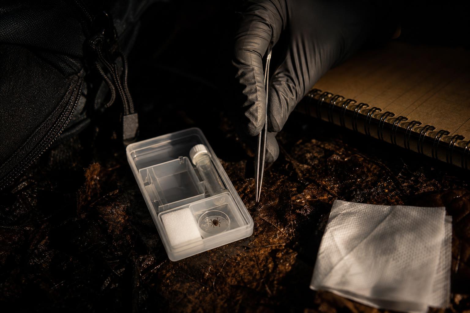 fine tipped tweezers removing attached tick in wilderness first aid kit