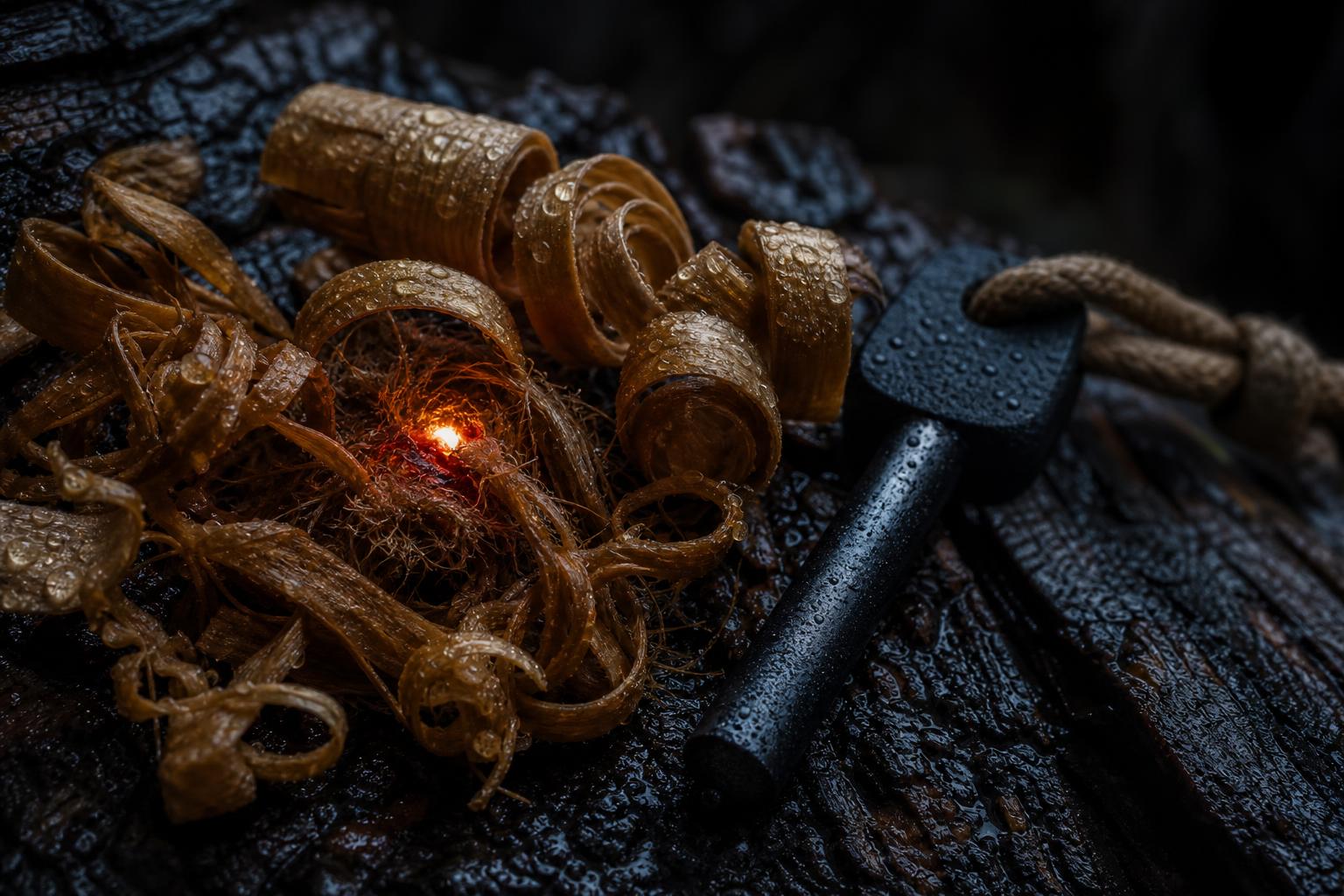 waterproof fire starter tinder with fatwood magnesium shavings and rain