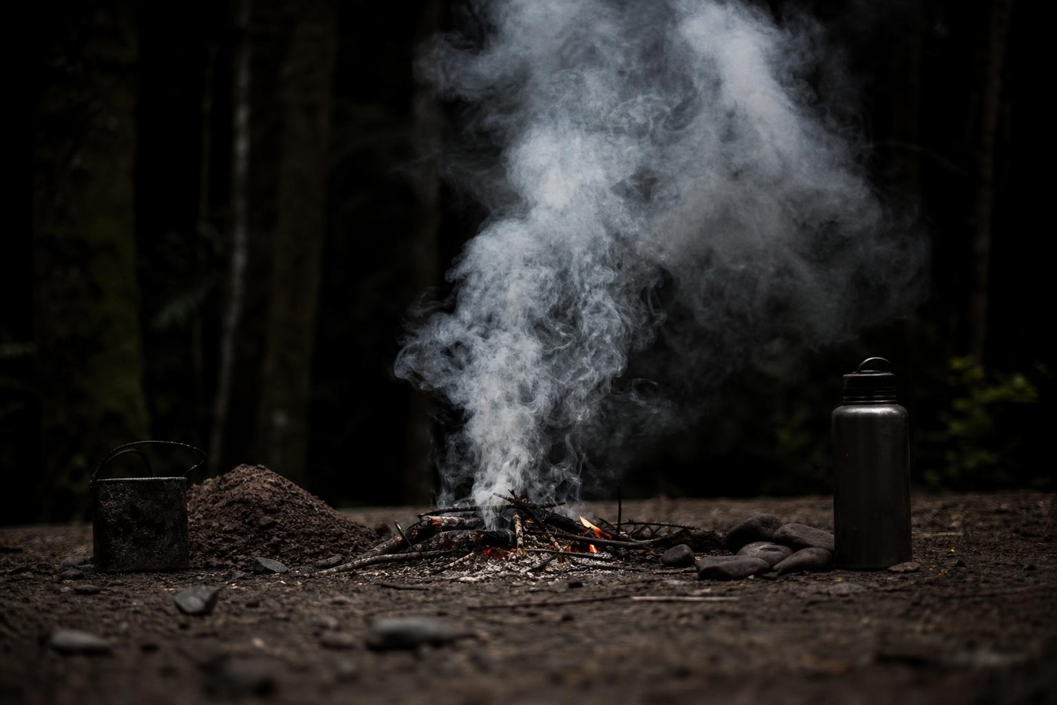 controlled survival fire producing white smoke for emergency signaling