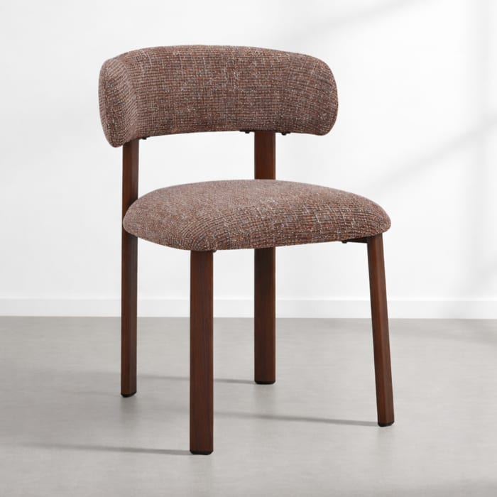 EFILIA - Lot de 2 chaises en tissu marron pieds couleur bois foncé