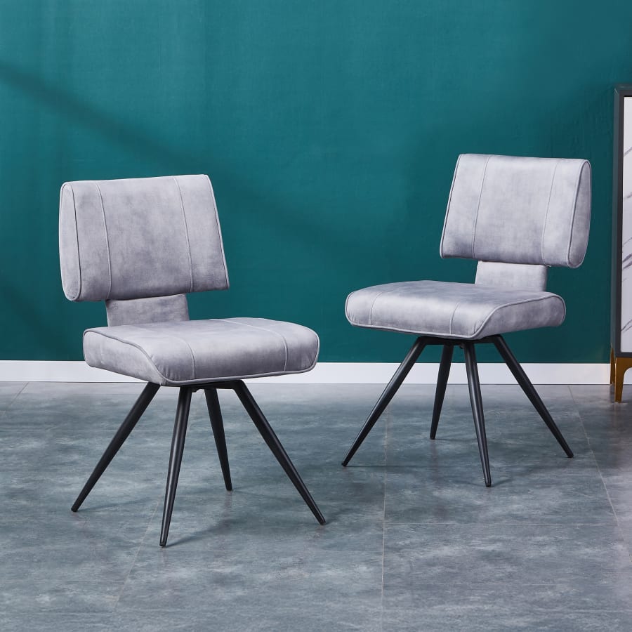 Lot de 2 chaises en velours gris pieds en métal noir