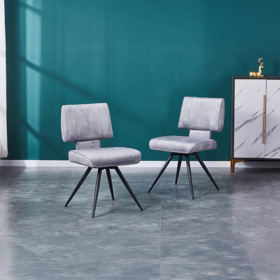 Lot de 2 chaises en velours gris pieds en métal noir