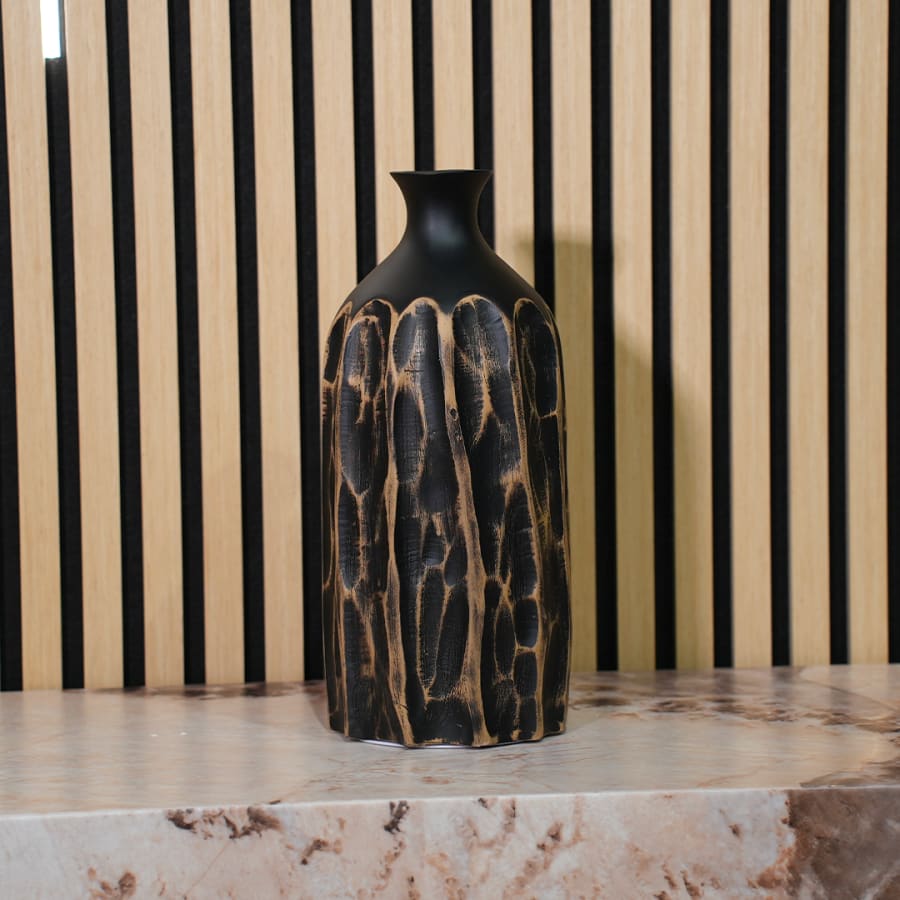 Vase en résine noir et doré H36 cm