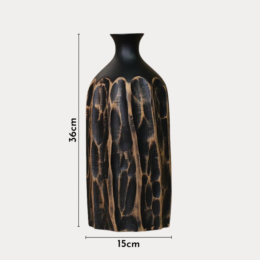 Vase en résine noir et doré H36 cm
