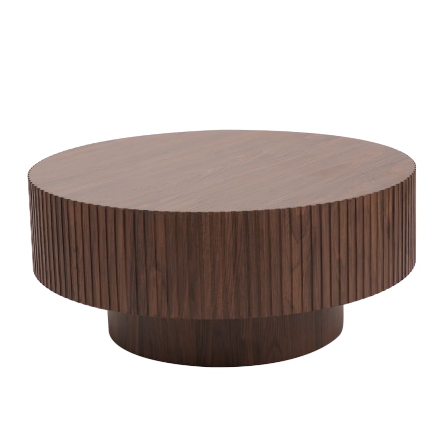 Table basse ronde couleur bois fonc&eacute; D80 cm