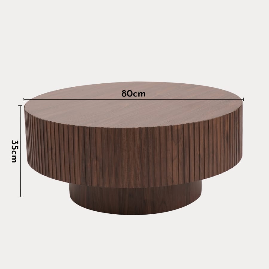 Table basse ronde couleur bois fonc&eacute; D80 cm