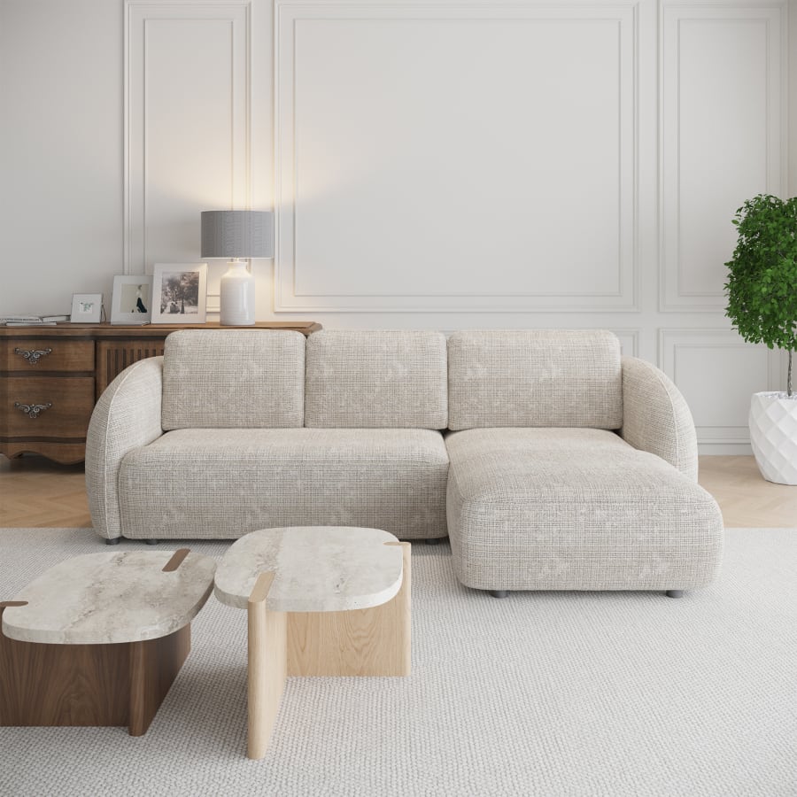 Canapé d'angle convertible avec coffre en tissu beige - Angle droit