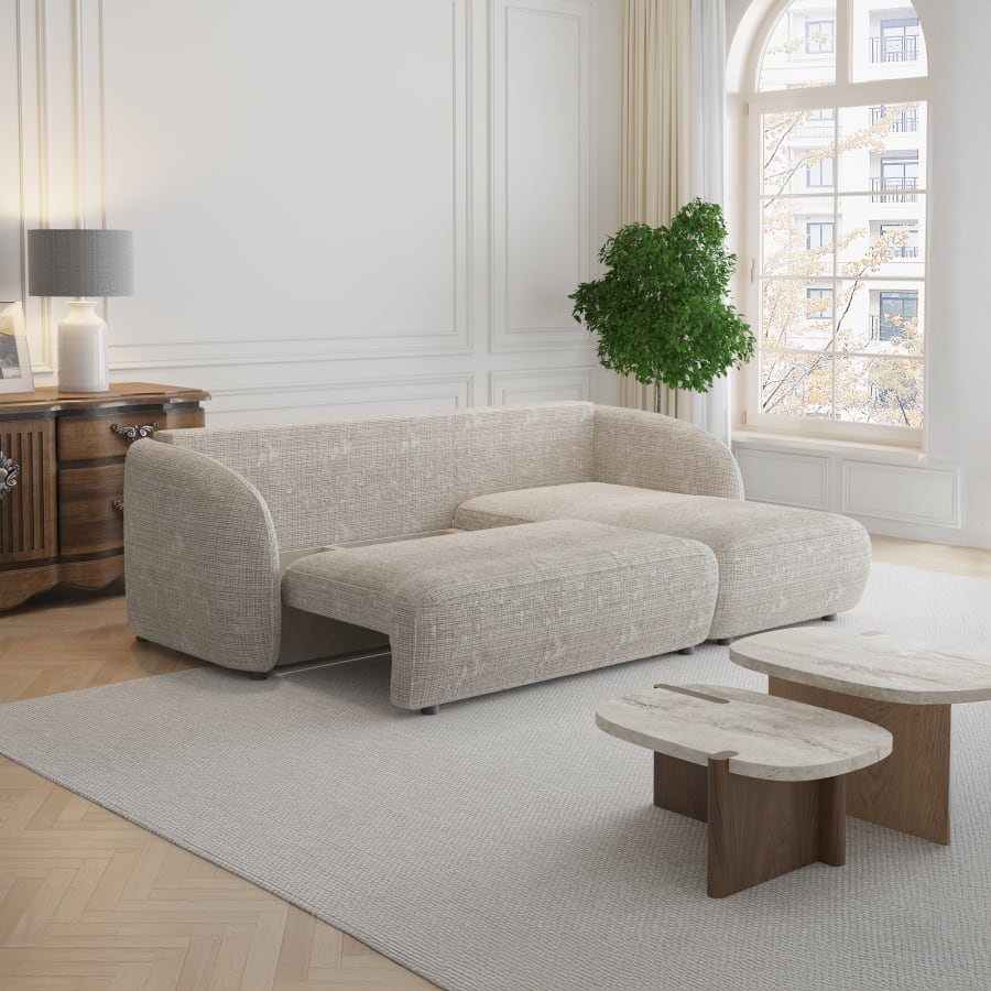 Canapé d'angle convertible avec coffre en tissu beige - Angle droit