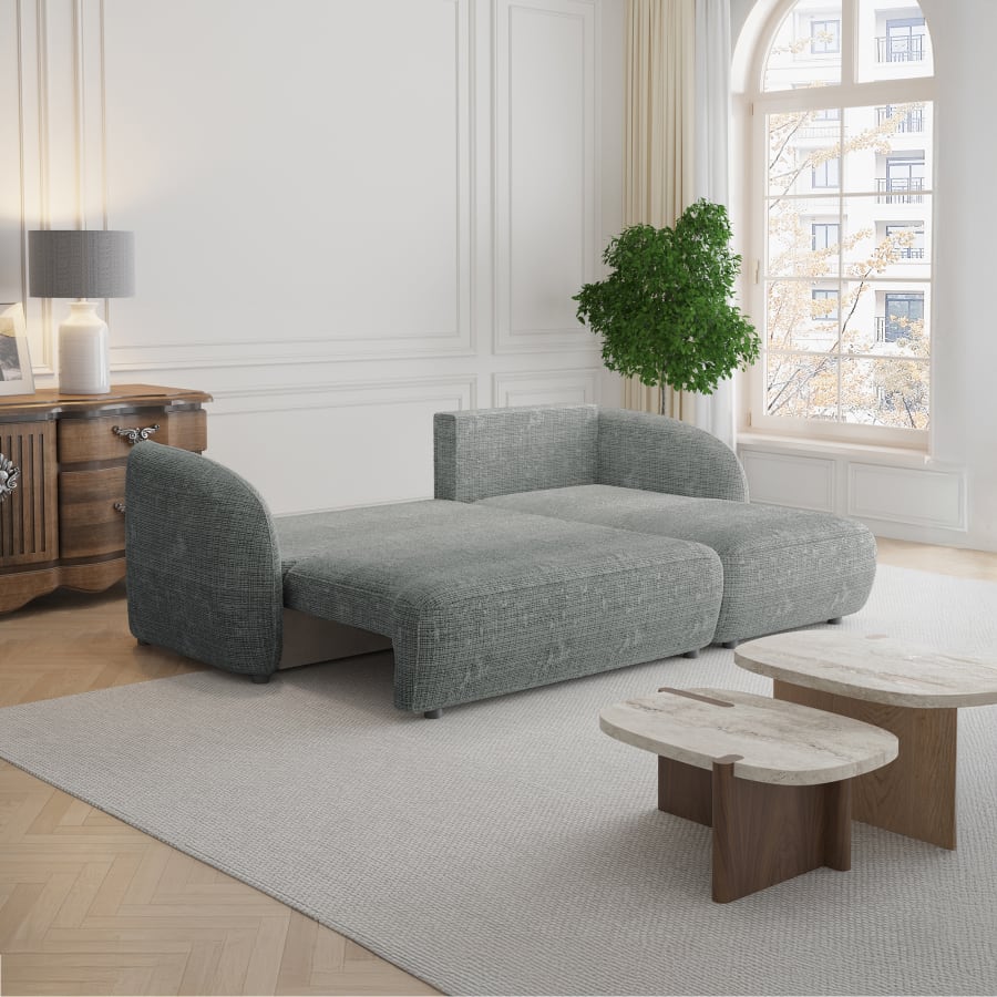 Canap&eacute; d'angle convertible avec coffre en tissu gris - Angle droit