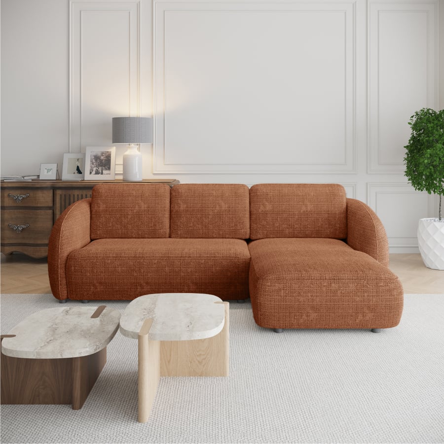 Canap&eacute; d'angle convertible avec coffre en tissu orange - Angle droit