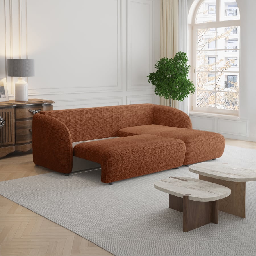 Canap&eacute; d'angle convertible avec coffre en tissu orange - Angle droit