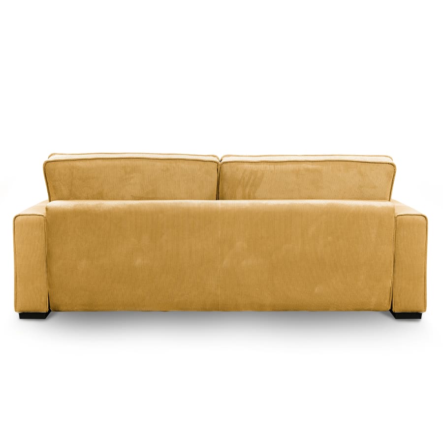 Canap&eacute; 3 places convertible en velours c&ocirc;tel&eacute; jaune