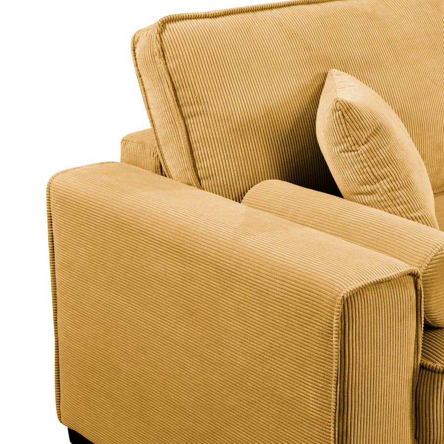 Canap&eacute; 3 places convertible en velours c&ocirc;tel&eacute; jaune