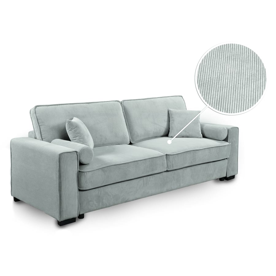 Canap&eacute; 3 places convertible en velours c&ocirc;tel&eacute; vert d'eau