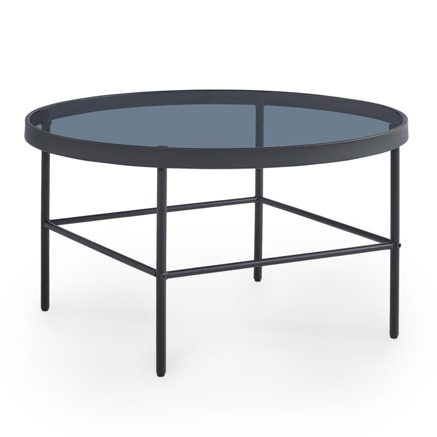 Table basse ronde en verre et m&eacute;tal noir design
