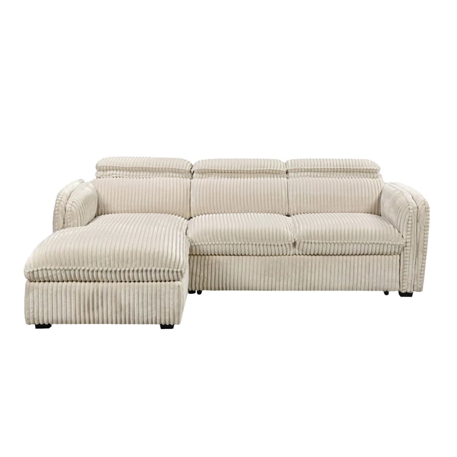 Canapé d'angle convertible en velours côtelé épais beige- Angle gauche