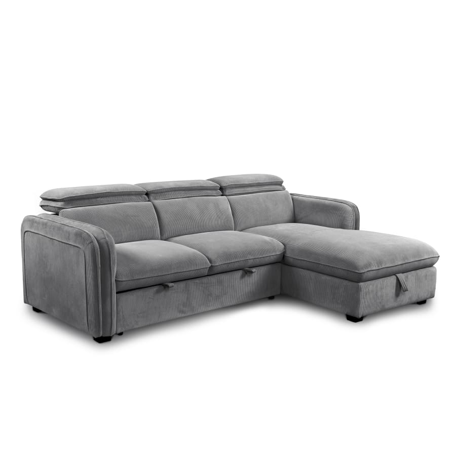 Canap&eacute; d'angle convertible en velours c&ocirc;tel&eacute; gris- Angle droit