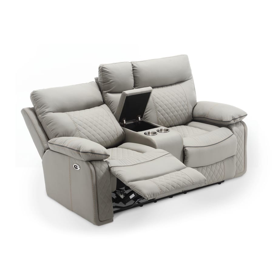 Canap&eacute; 2 places relax &eacute;lectrique en simili cuir gris clair