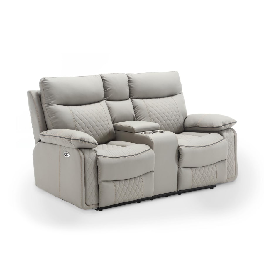 Canap&eacute; 2 places relax &eacute;lectrique en simili cuir gris clair