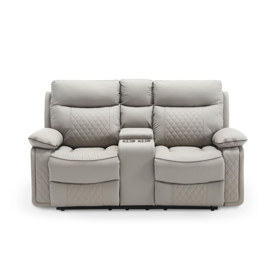 Canap&eacute; 2 places relax &eacute;lectrique en simili cuir gris clair