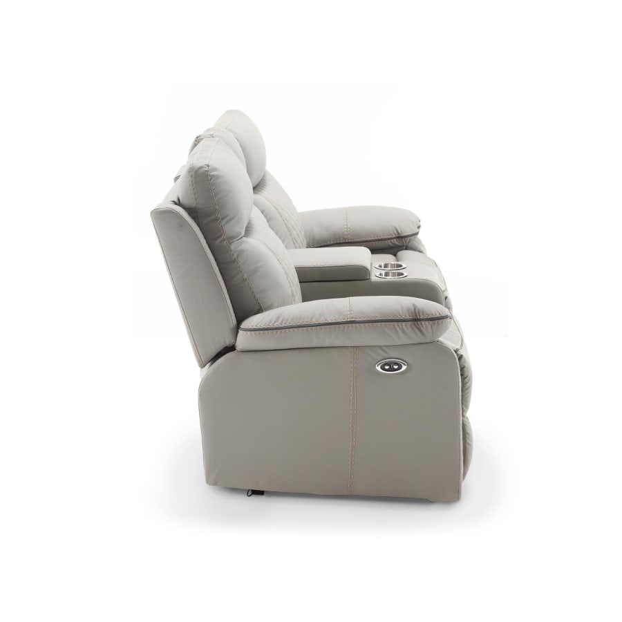 Canap&eacute; 2 places relax &eacute;lectrique en simili cuir gris clair