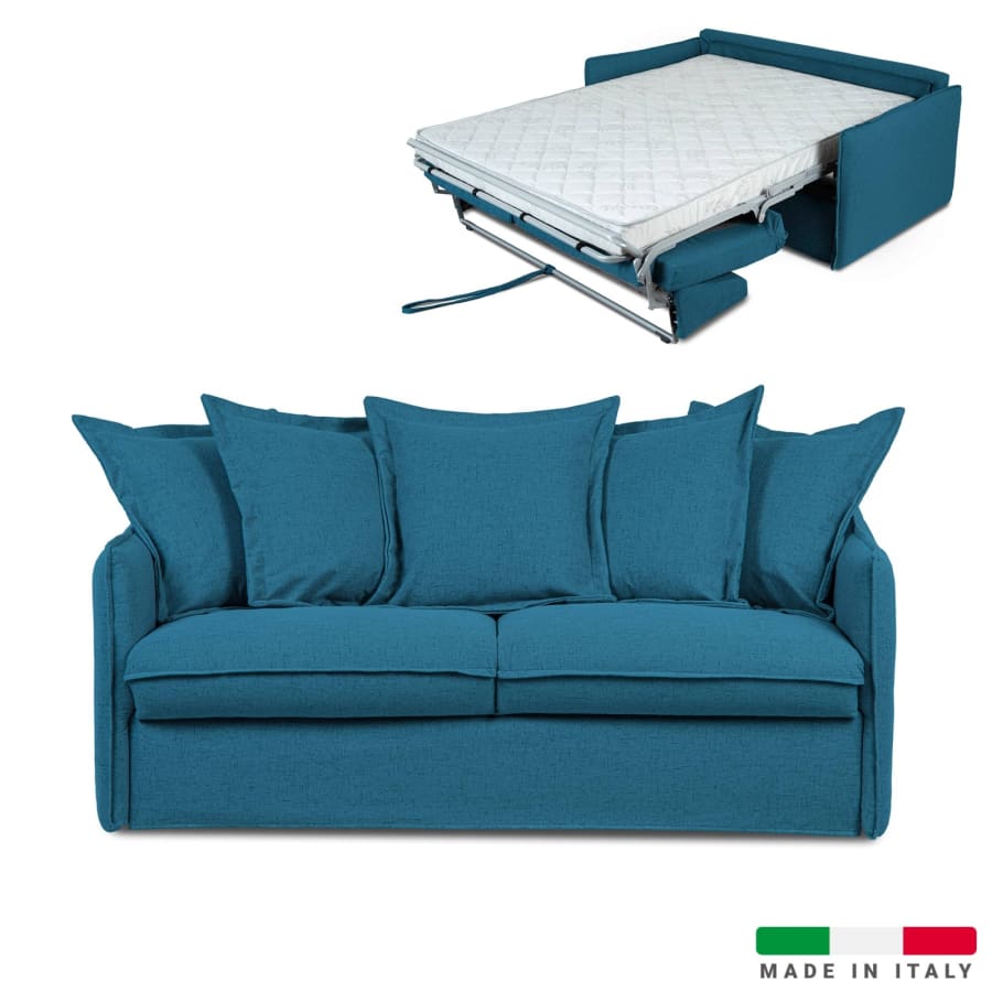 Canap&eacute; convertible 3 places en tissu bleu turquoise d&eacute;houssable AMELIA