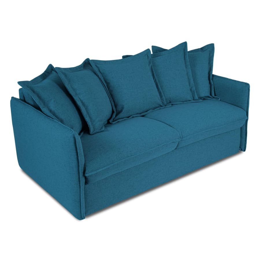 Canap&eacute; convertible 3 places en tissu bleu turquoise d&eacute;houssable AMELIA