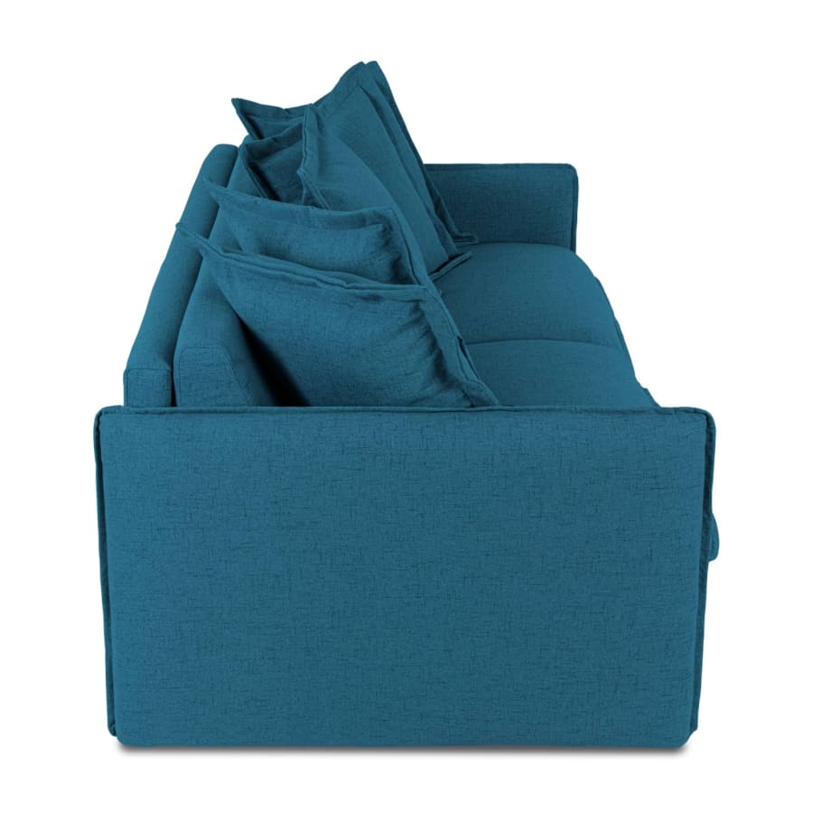 Canap&eacute; convertible 3 places en tissu bleu turquoise d&eacute;houssable AMELIA