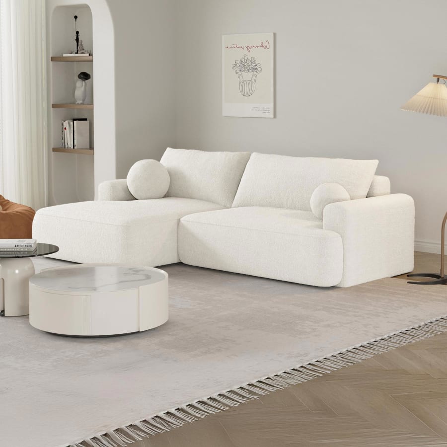 Canapé d'angle convertible en tissu bouclette beige - Angle gauche