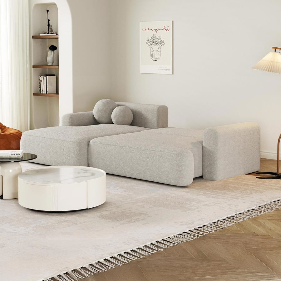 Canapé d'angle convertible en tissu bouclette beige foncé- Angle gauche