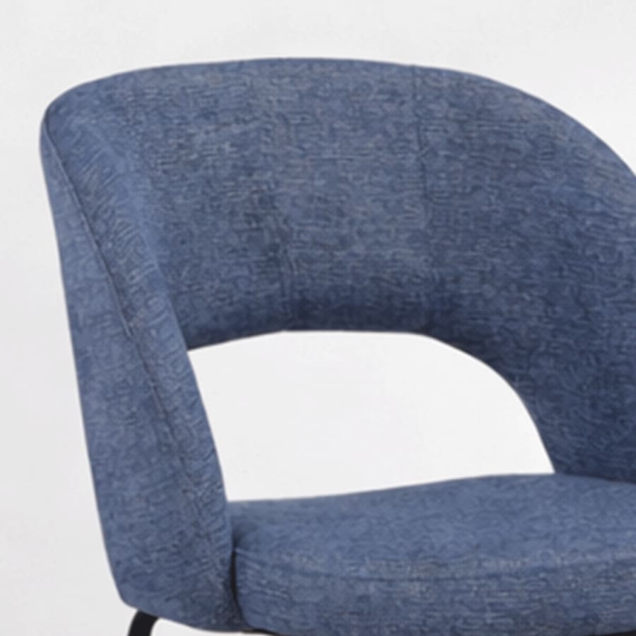 Lot de 2 chaises en tissu bleu pieds en m&eacute;tal noir