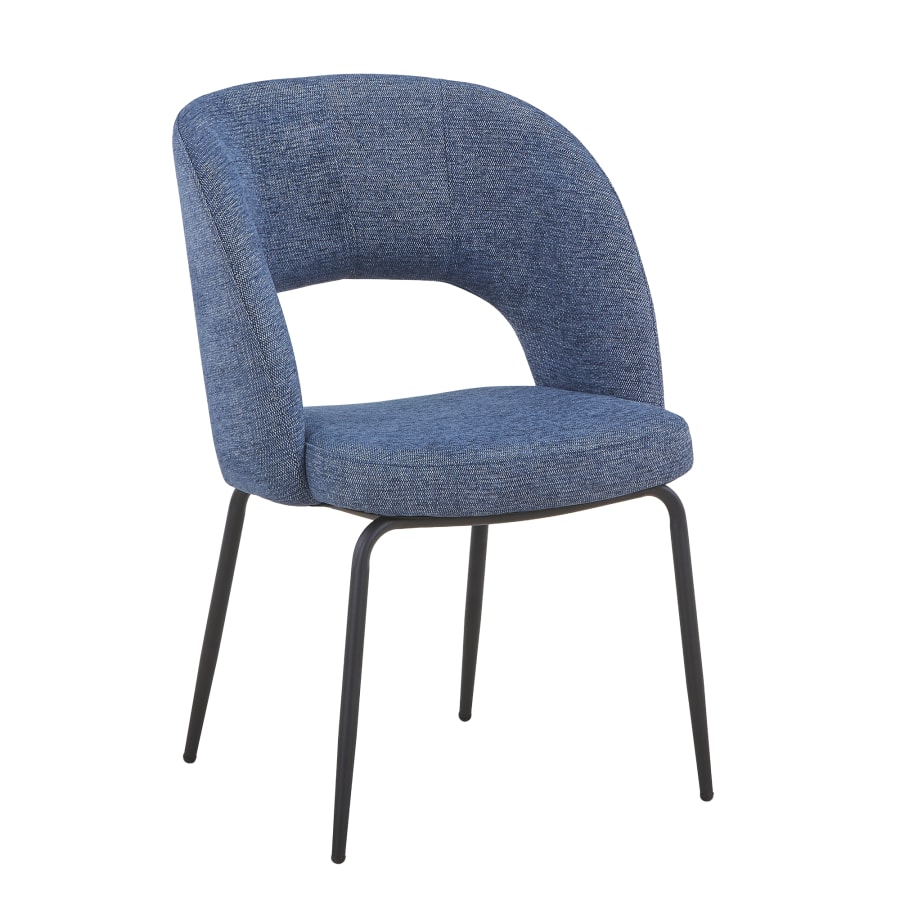 Lot de 2 chaises en tissu bleu pieds en métal noir