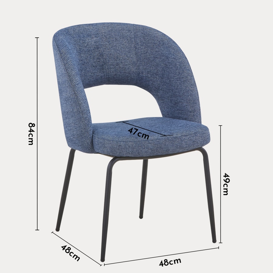 Lot de 2 chaises en tissu bleu pieds en métal noir