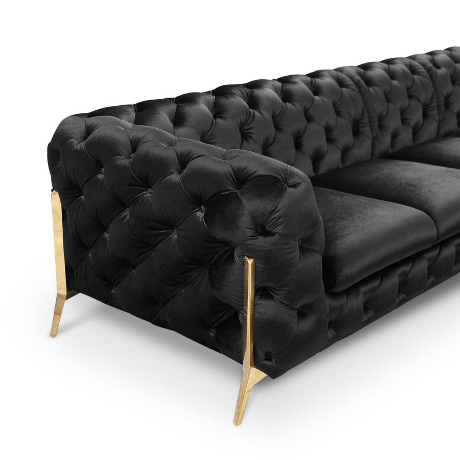 Canap&eacute; capitonn&eacute; chesterfield d'angle r&eacute;versible en velours noir ANGELA