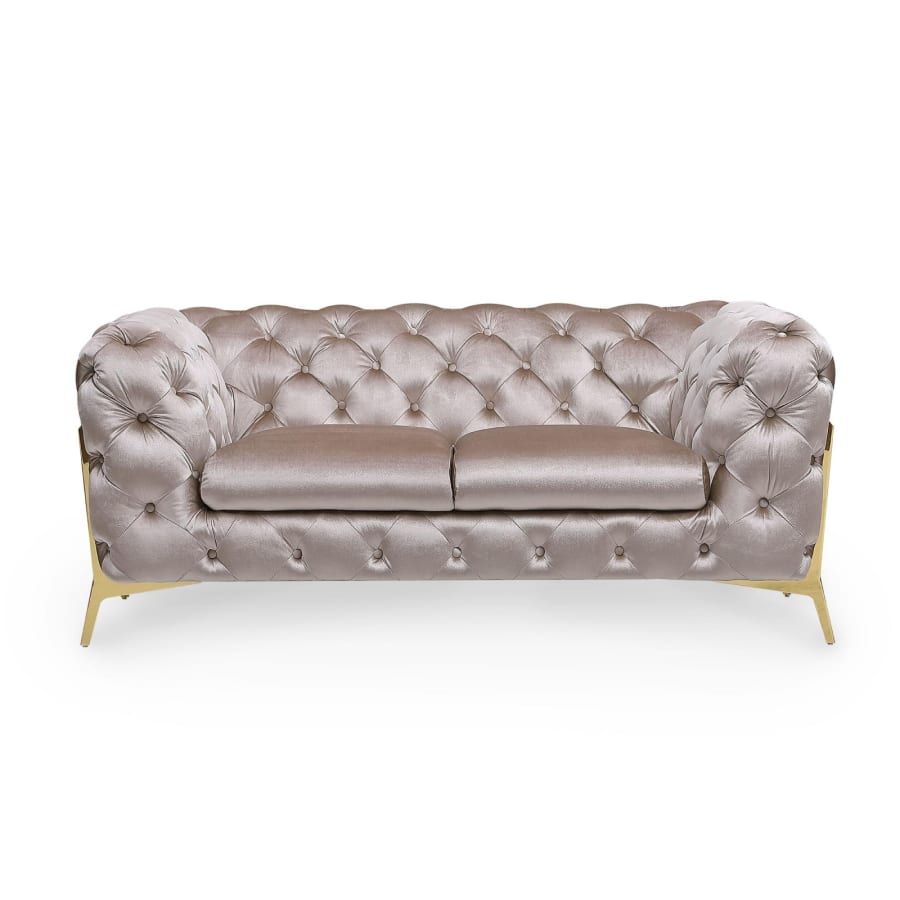 Canapé capitonné chesterfield en velours  beige 2 places Angela