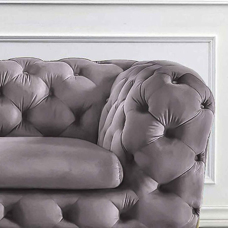 Canapé capitonné chesterfield en velours gris 3 places Angela