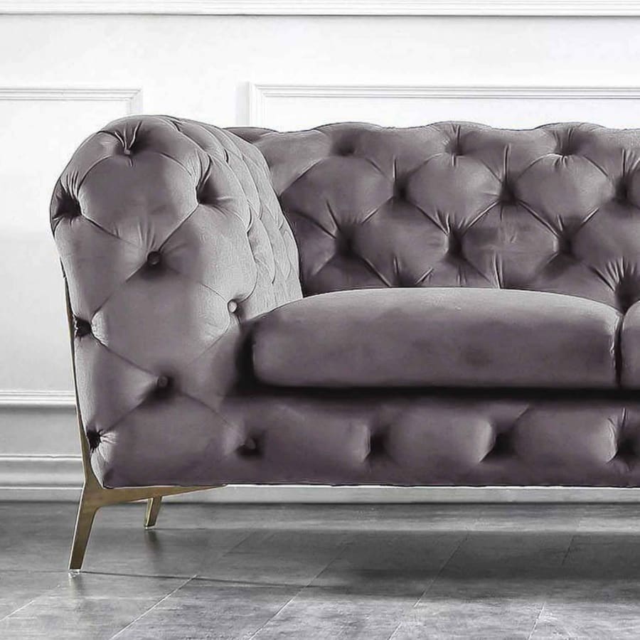 Canapé capitonné chesterfield en velours gris 3 places Angela