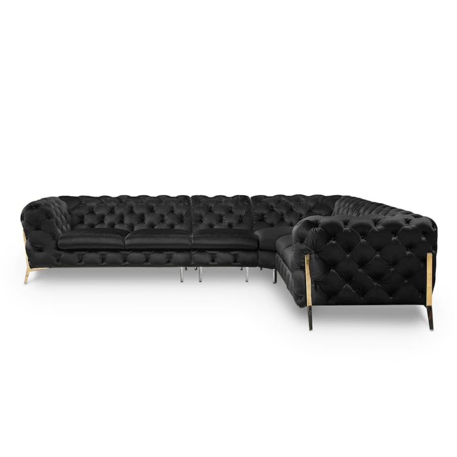 Canap&eacute; d'angle capitonn&eacute; chesterfield velours noir ANGELA