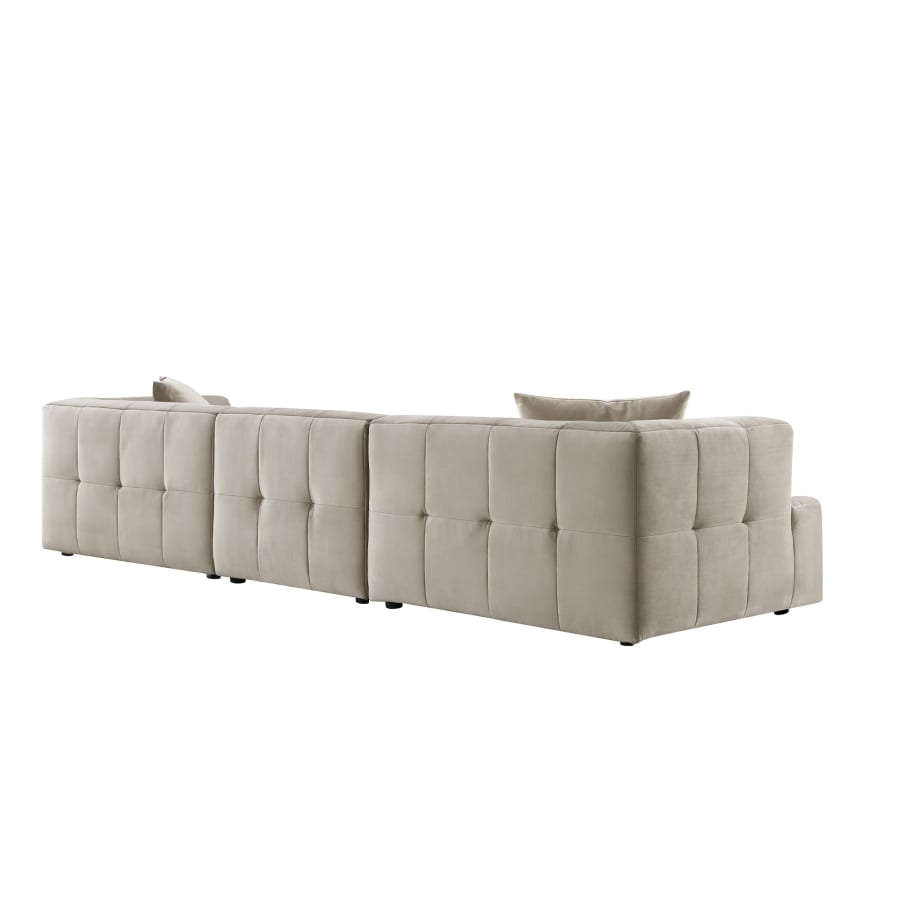 Canap&eacute; capitonn&eacute; 4 places en velours beige