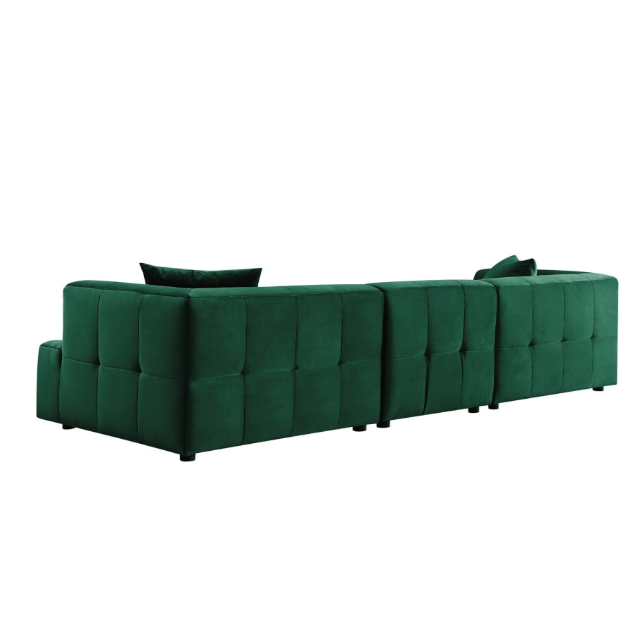 Canap&eacute; capitonn&eacute; 4 places en velours vert