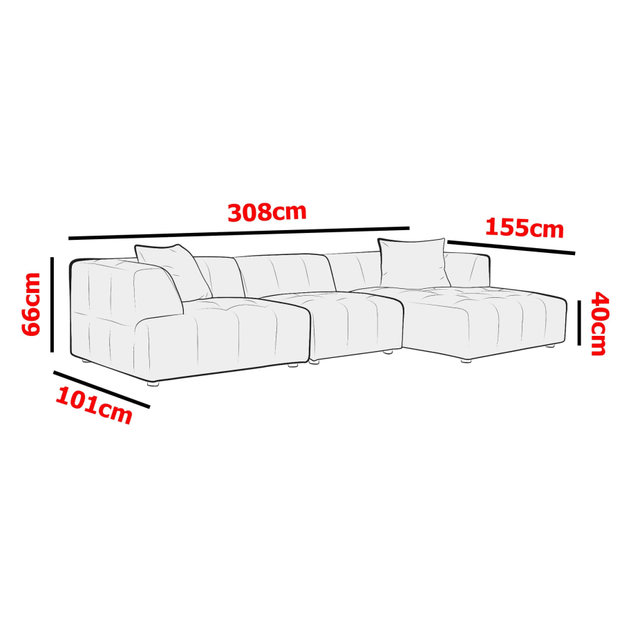 Canapé d'angle capitonné en velours beige - Angle droit