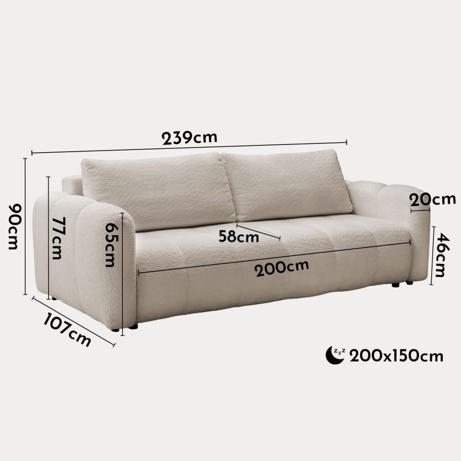 Canapé 3 places convertible en tissu bouclette beige