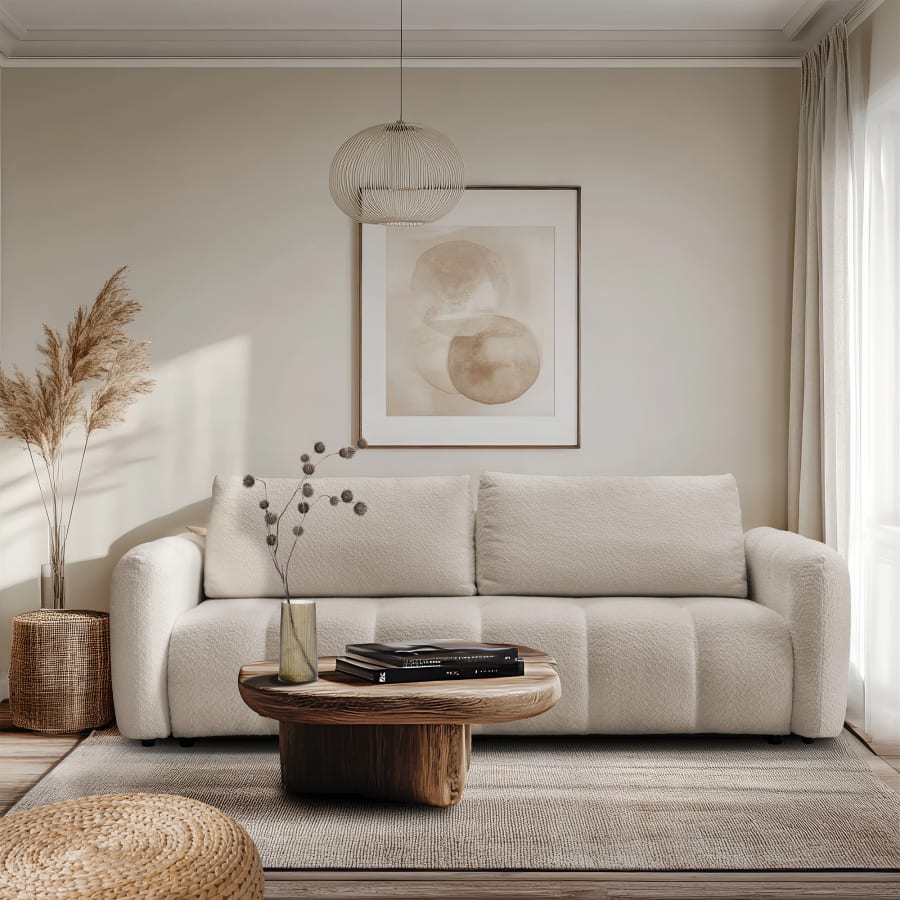 Canapé 3 places convertible en tissu bouclette beige