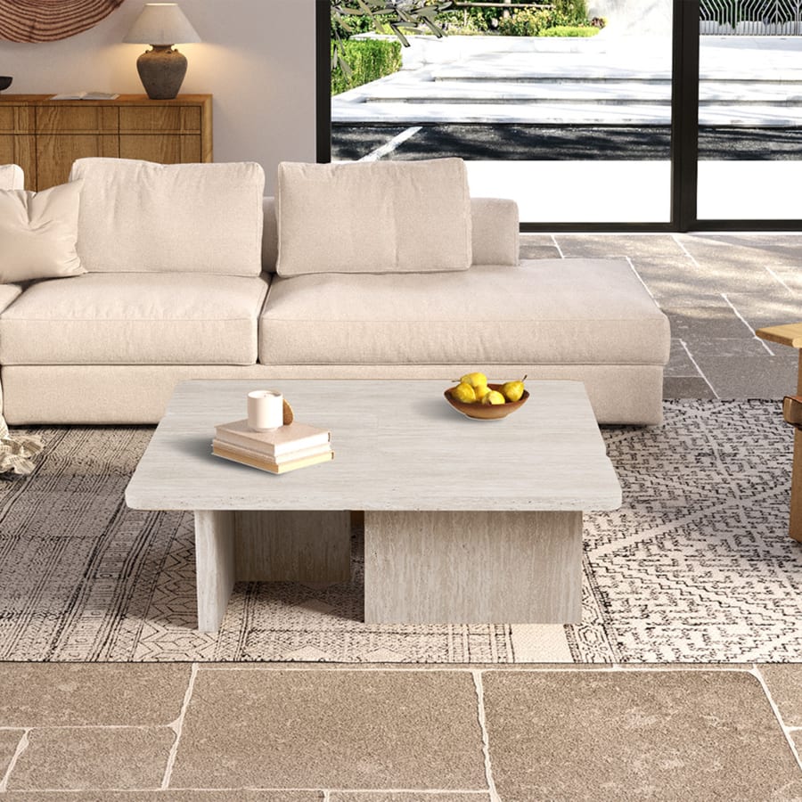 Table basse modulable couleur travertin beige 120 cm