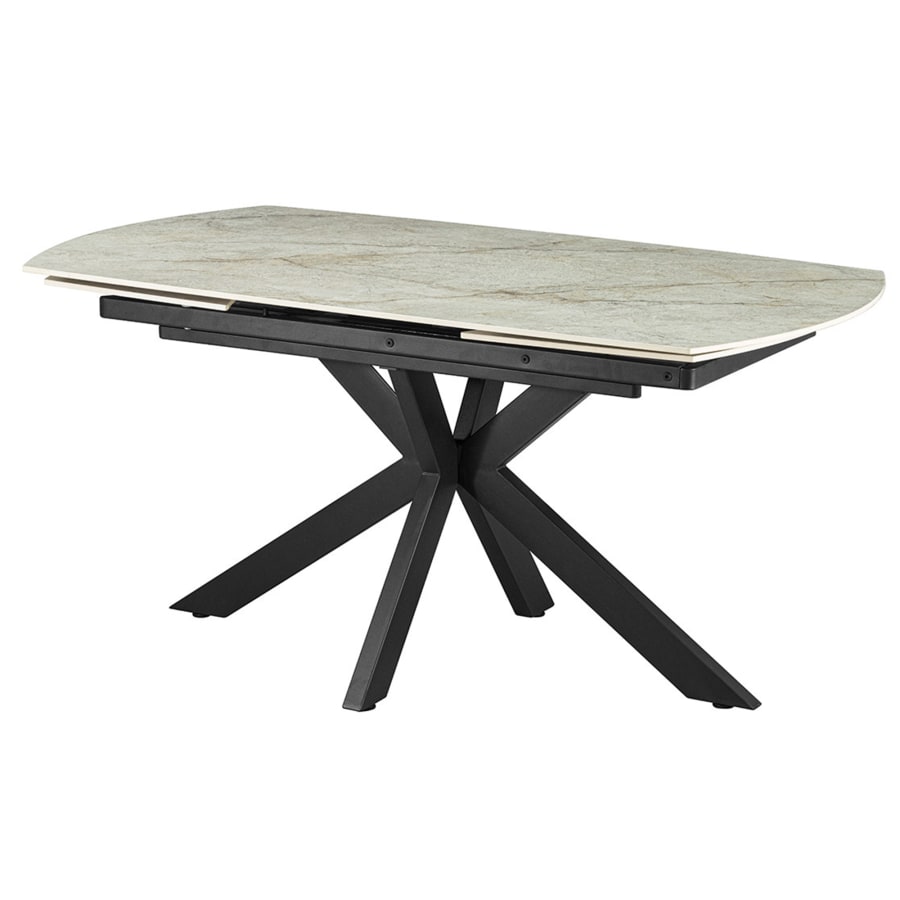 Table &agrave; manger extensible en pierre fritt&eacute;e beige et m&eacute;tal noir