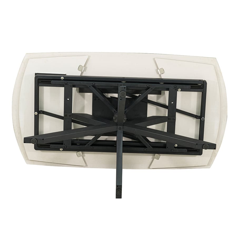 Table &agrave; manger extensible en pierre fritt&eacute;e beige et m&eacute;tal noir