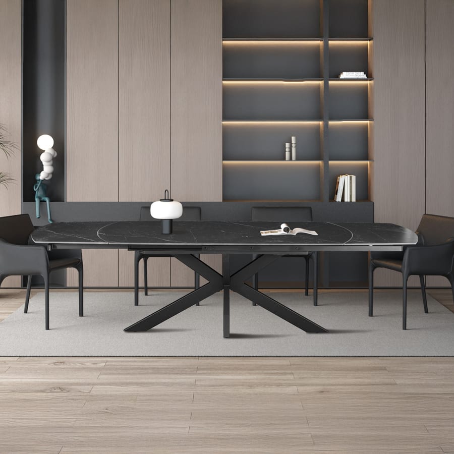 Table à manger extensible en pierre frittée et métal noir