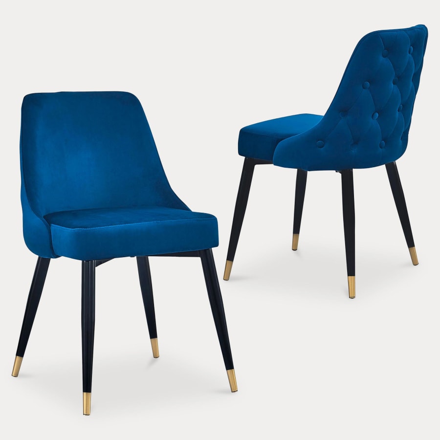 Lot de 2 chaises en velours bleu dossier capitonné