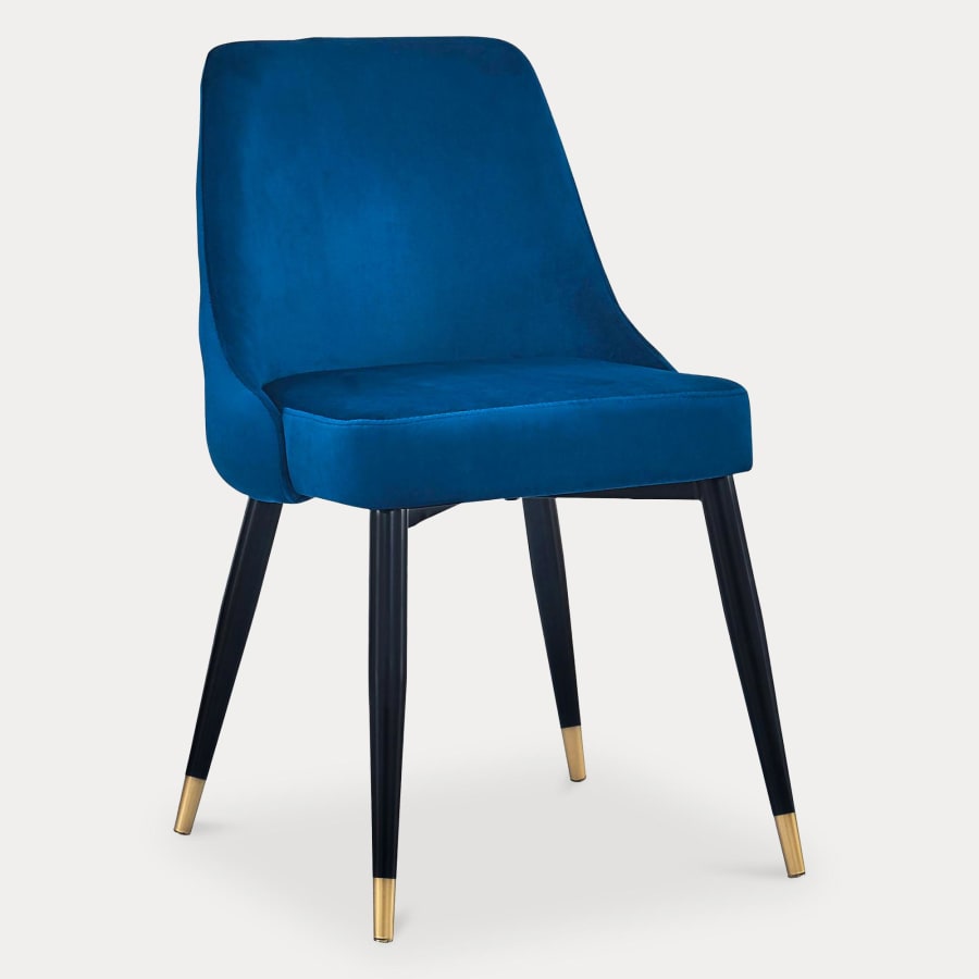 Lot de 2 chaises en velours bleu dossier capitonné